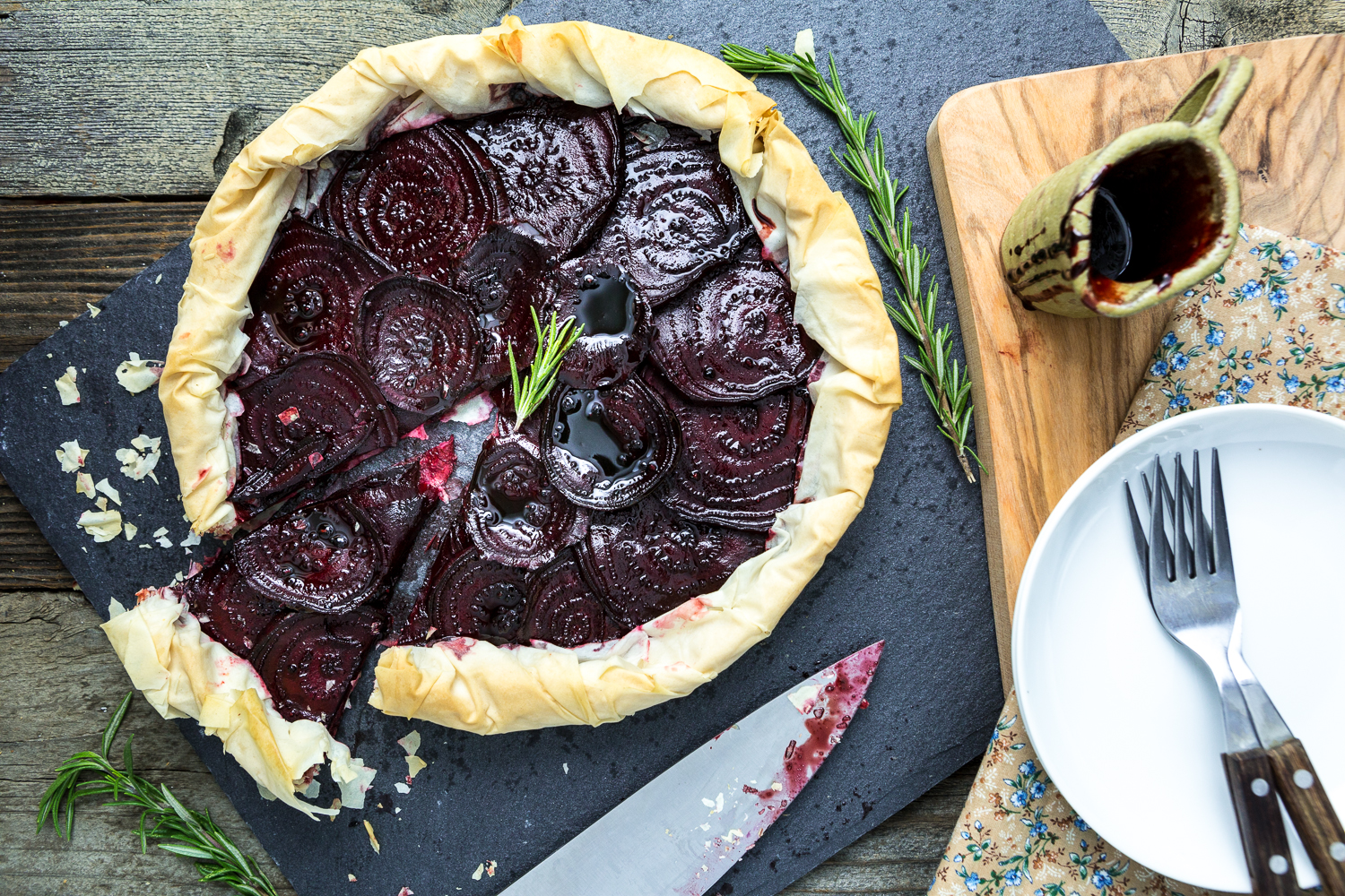 Balsamic Roasted Beet and Rosemary Cashew Cheese Phyllo Tart