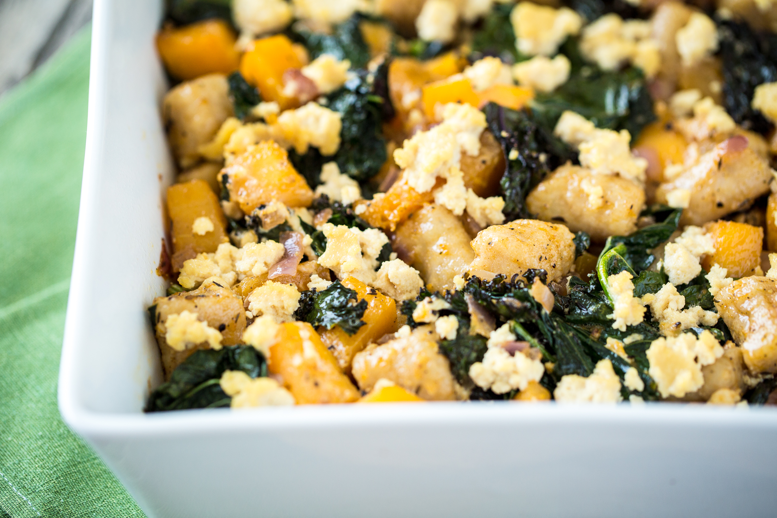 Butternut Squash, Kale, Chèvre & Gnocchi Casserole