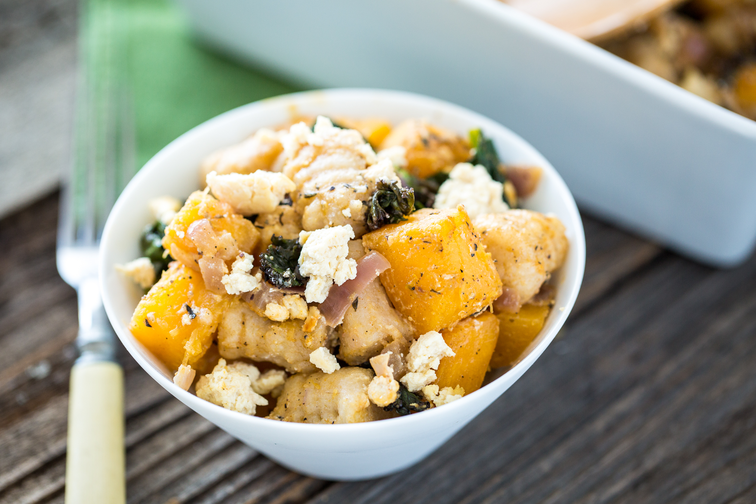 Butternut Squash, Kale, Chèvre & Gnocchi Casserole