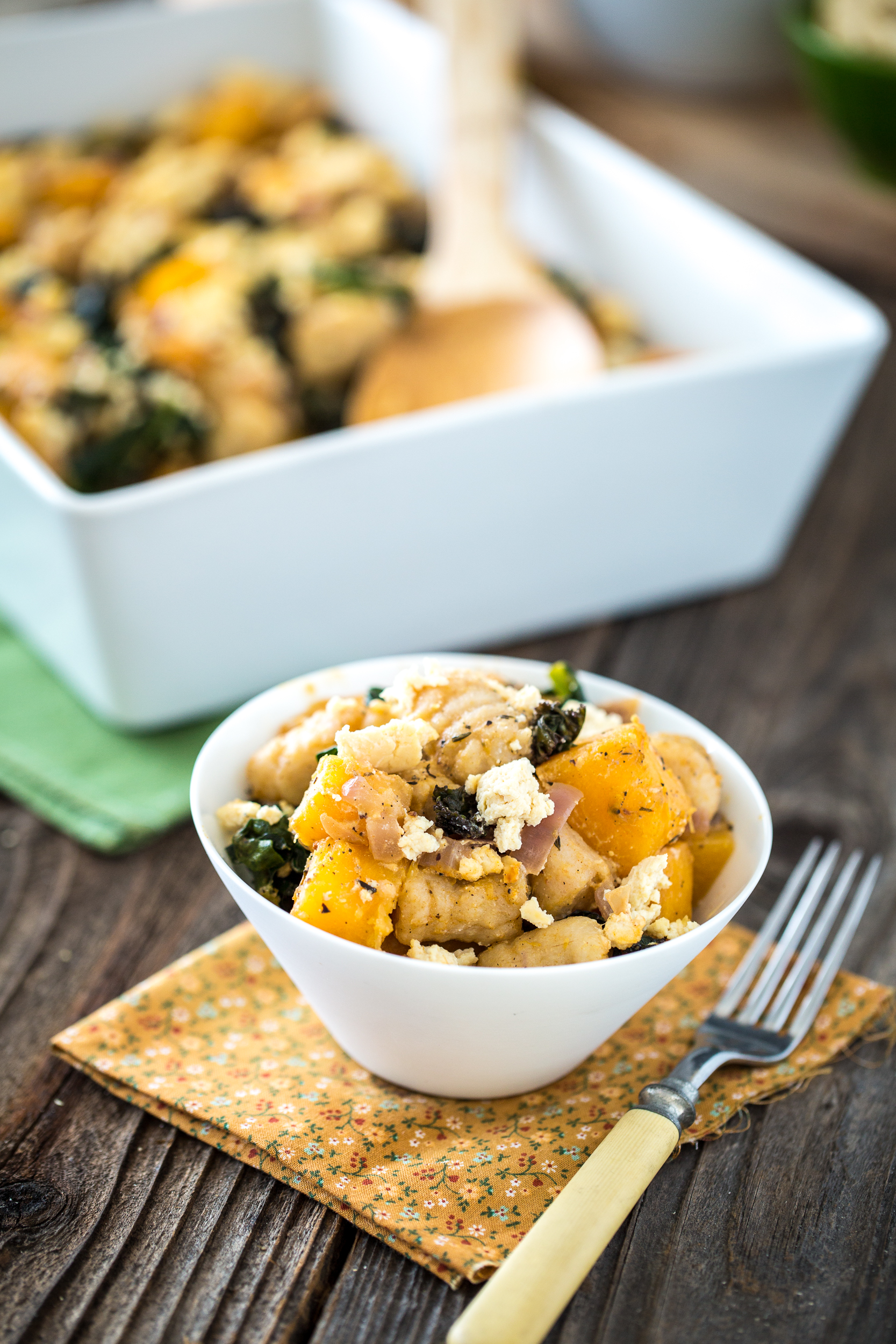 Butternut Squash, Kale, Chèvre & Gnocchi Casserole