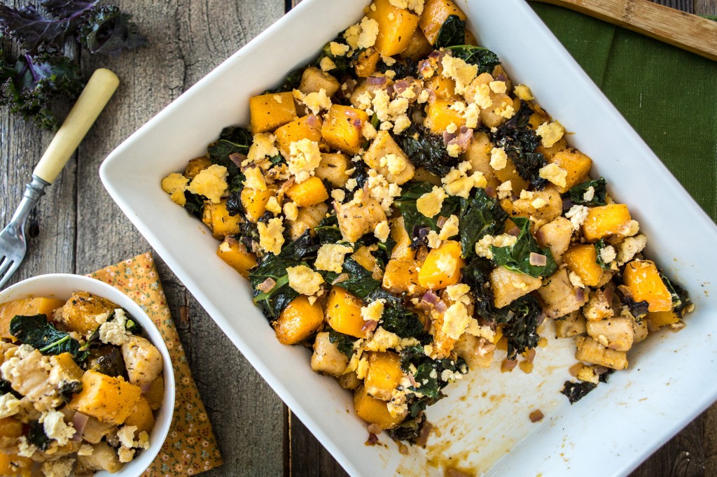 Butternut Squash, Kale, Chèvre & Gnocchi Casserole