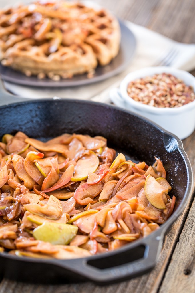 Salted Caramel Pecan Waffles with Cinnamon Apple Topping