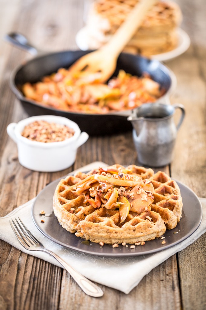 Salted Caramel Pecan Waffles with Cinnamon Apple Topping