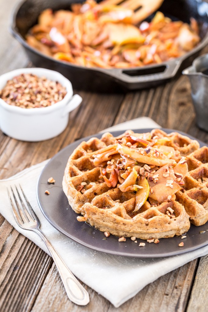 Salted Caramel Pecan Waffles with Cinnamon Apple Topping