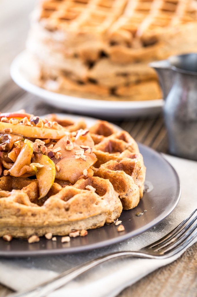 Salted Caramel Pecan Waffles with Cinnamon Apple Topping