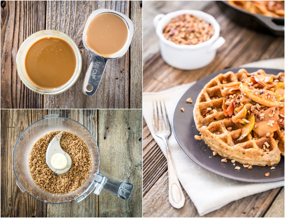 Salted Caramel Pecan Waffles with Cinnamon Apple Topping