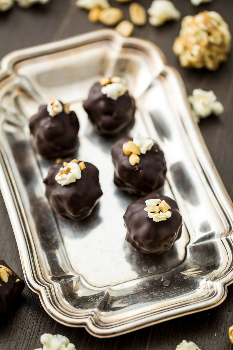 Chocolate Peanut Butter Popcorn Truffles