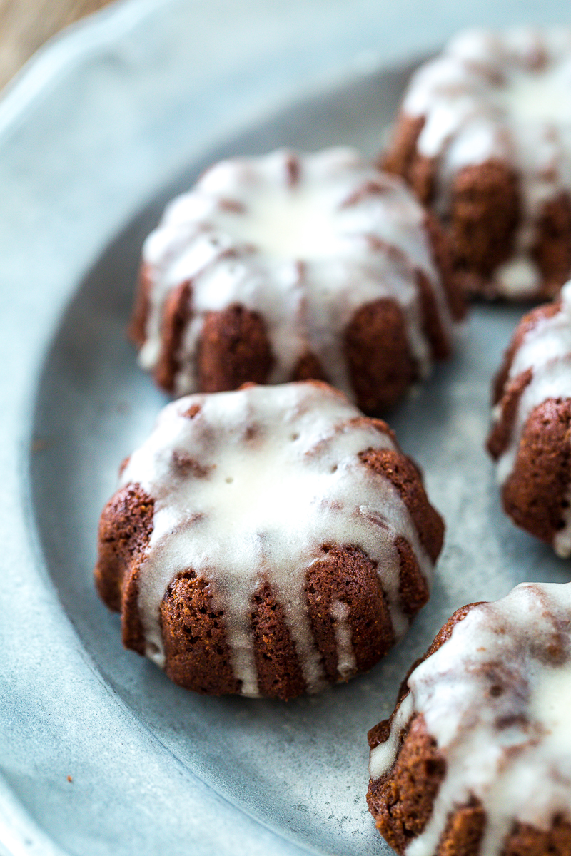 Mini Chocolate Stout Bundt Cakes with Maple Cream Glaze