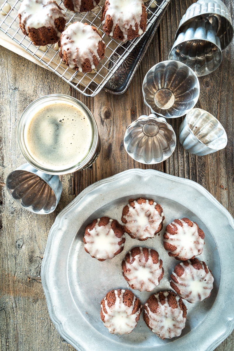 Mini Chocolate Stout Bundt Cakes with Maple Cream Glaze