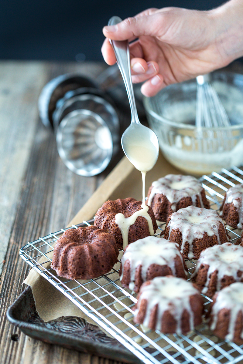 Mini Chocolate Stout Bundt Cakes with Maple Cream Glaze