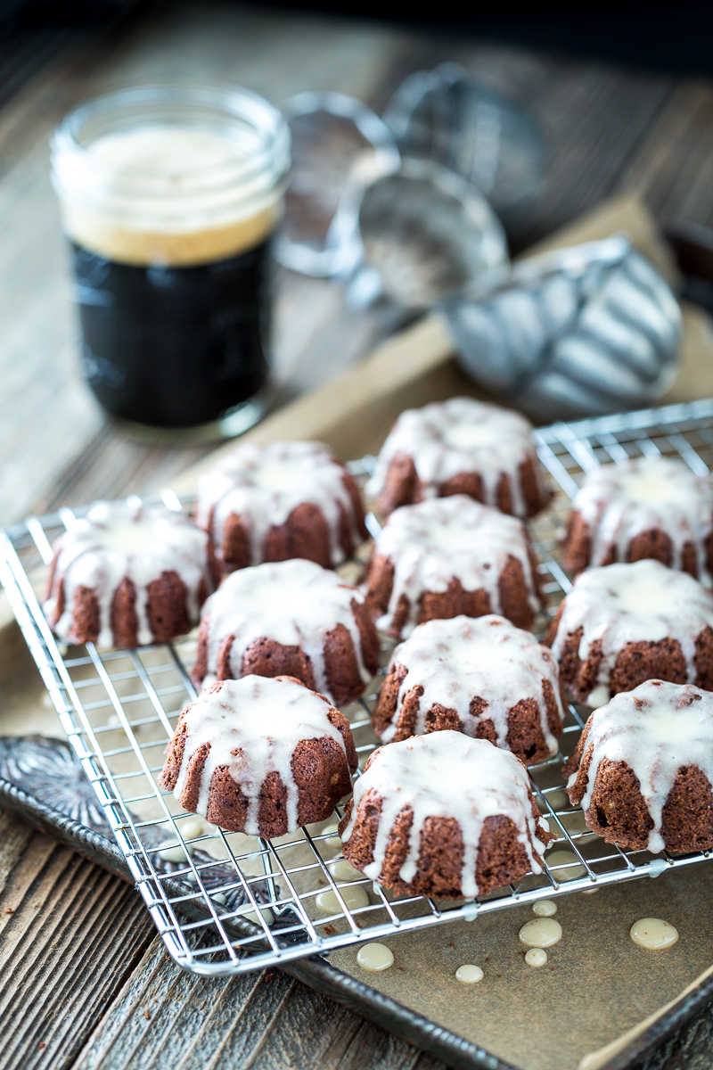 Mini Chocolate Stout Bundt Cakes with Maple Cream Glaze