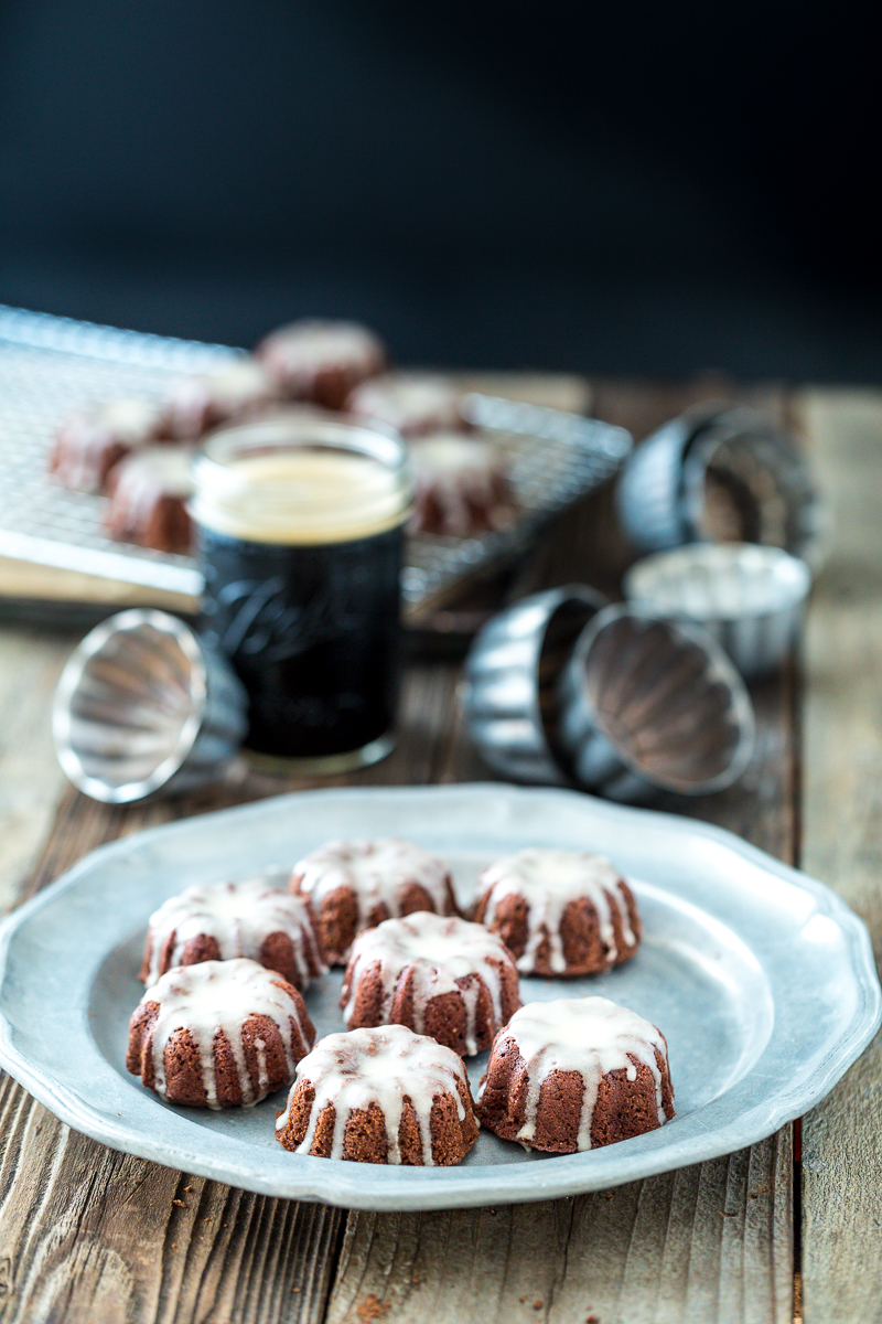 Mini Chocolate Stout Bundt Cakes with Maple Cream Glaze