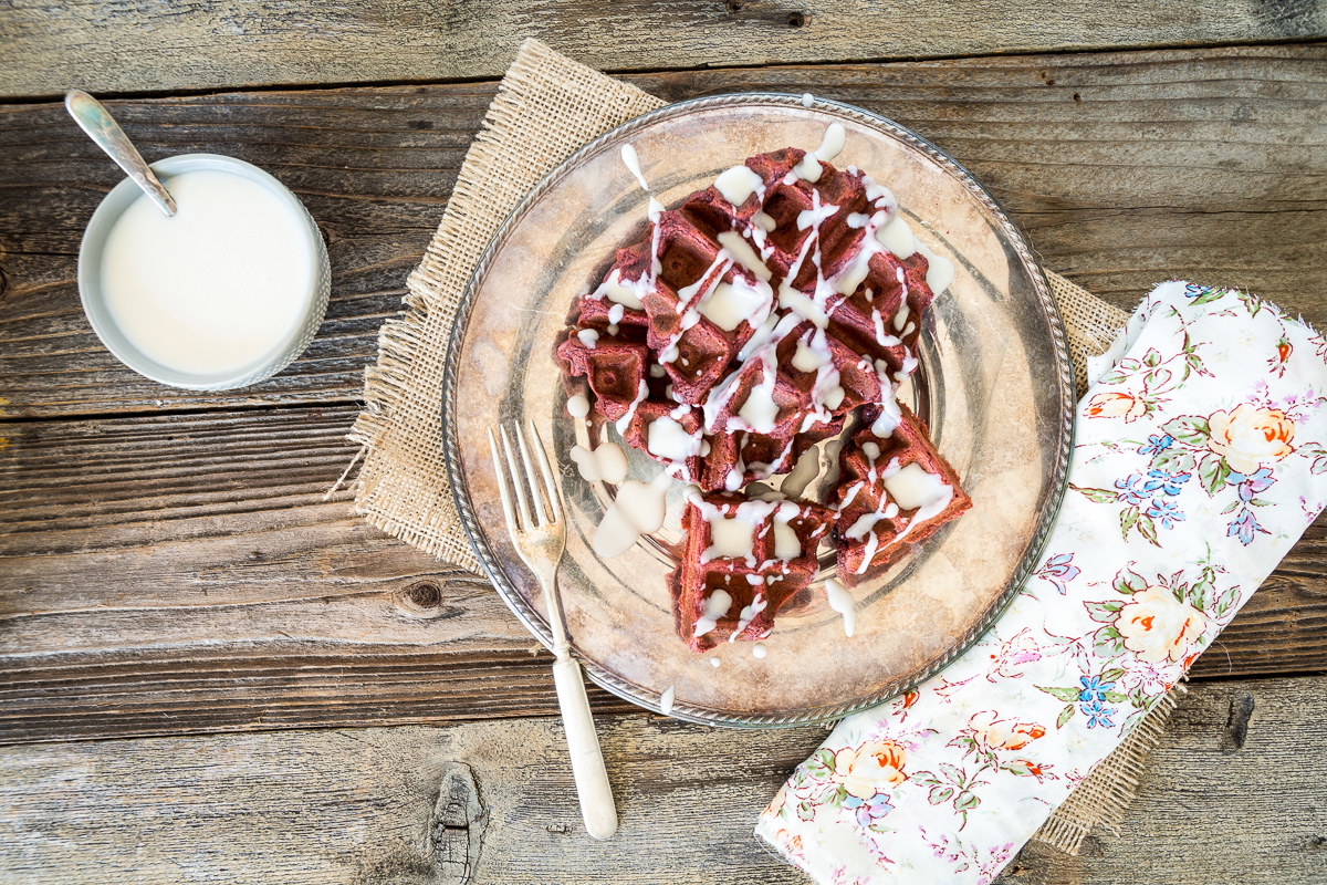 Sugar-Free Red Velvet Waffles with Cream Cheese