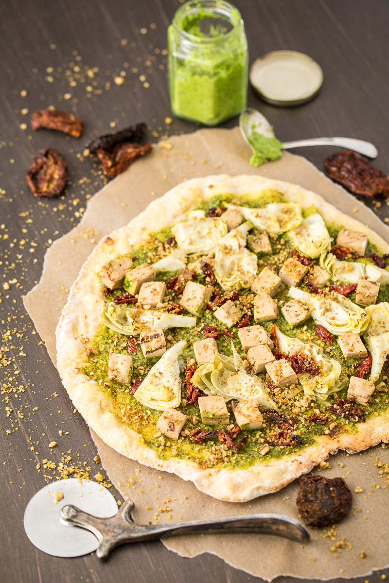 Vegan Chicken & Artichoke Pesto Pizza