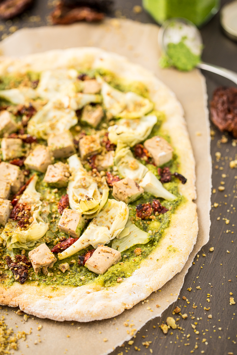 Vegan Chicken & Artichoke Pesto Pizza