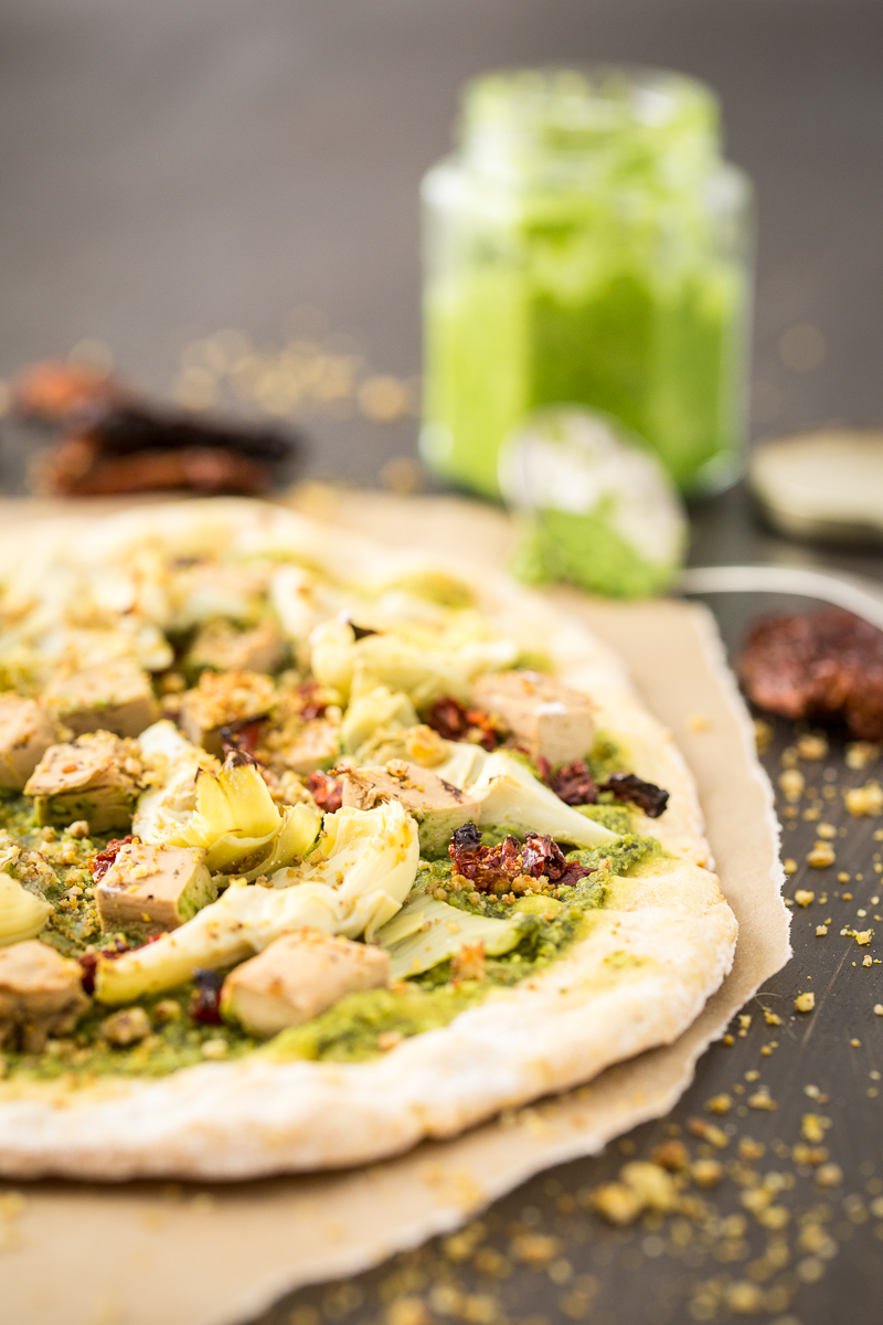 Vegan Chicken & Artichoke Pesto Pizza