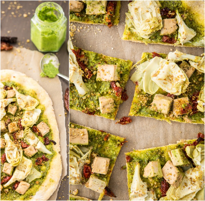 Vegan Chicken & Artichoke Pesto Pizza