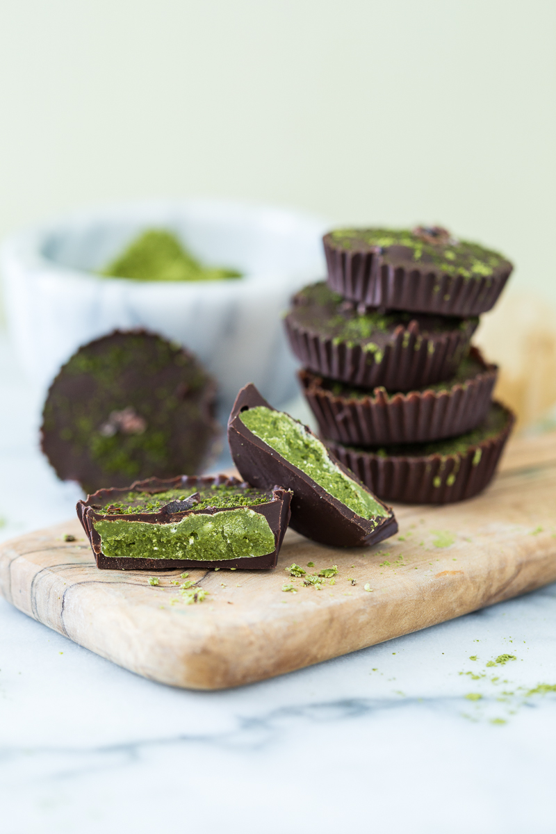 Collagen Matcha Dark Chocolate Coconut Butter Cups - Ambitious Kitchen