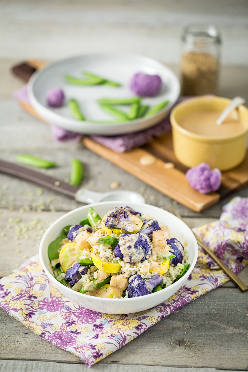 Spring Veggie Bowl with Jade Pearl Rice, Kohlrabi, & Coconut Tahini Sauce