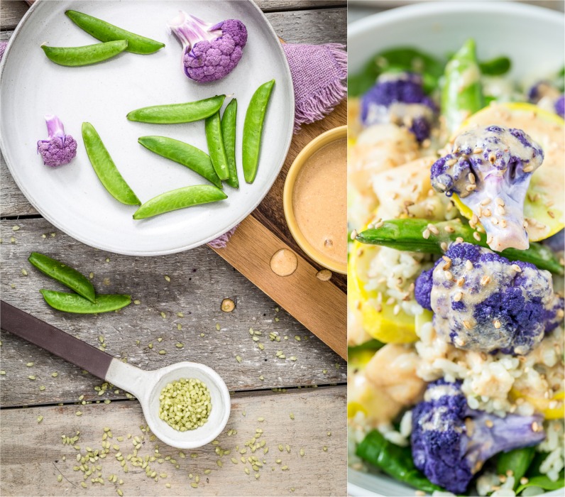 Spring Veggie Bowl with Jade Pearl Rice, Kohlrabi, & Coconut Tahini Sauce