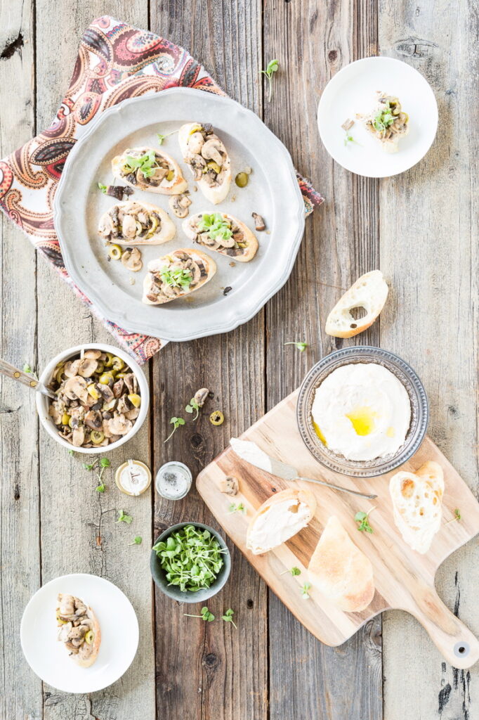 Portobello Bruschetta with Truffled White Bean Hummus