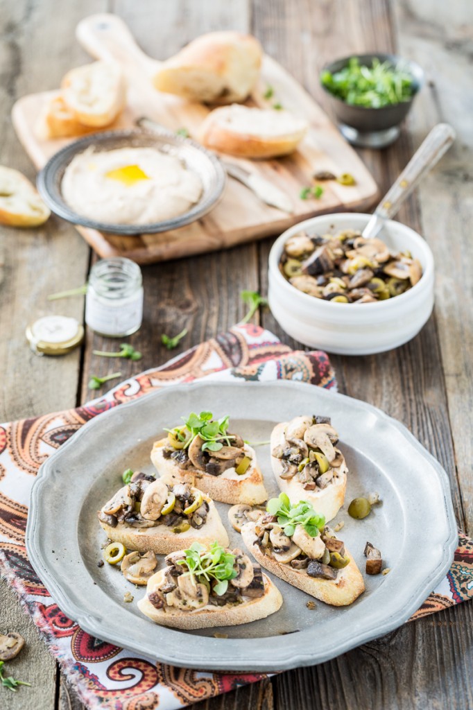 Portobello Bruschetta with Truffled White Bean Hummus