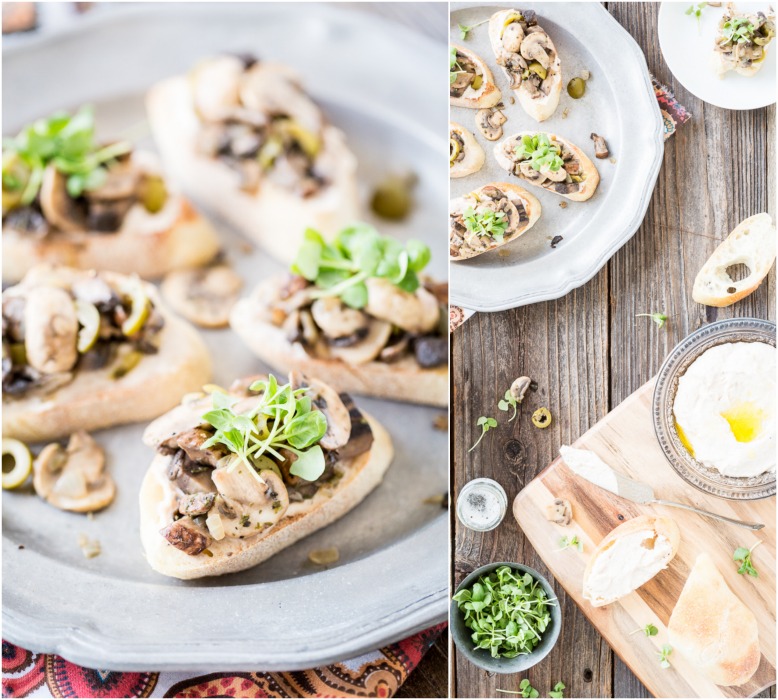 Portobello Bruschetta with Truffled White Bean Hummus