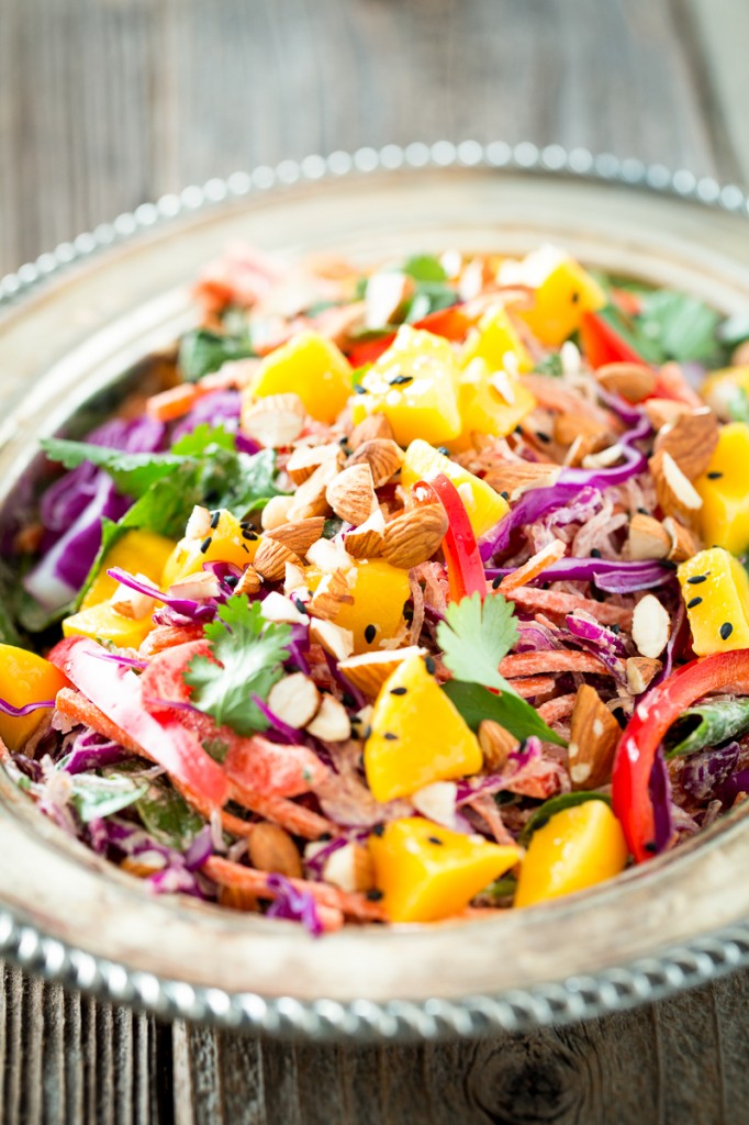 Rainbow Kelp Noodle Salad with Lemon Almond Ginger Dressing