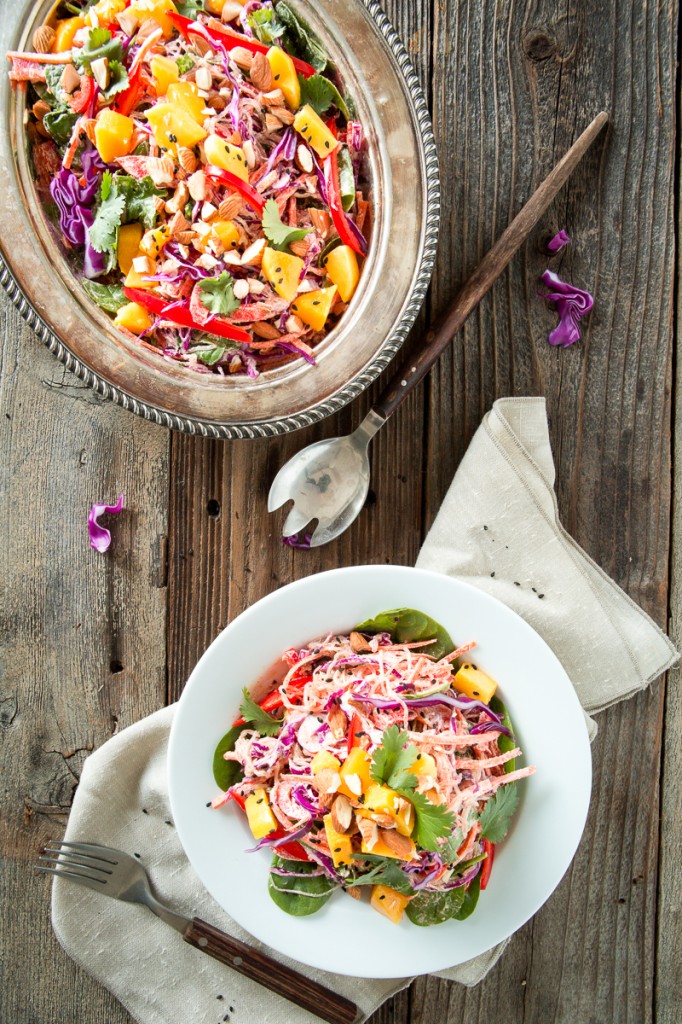 Rainbow Kelp Noodle Salad with Lemon Almond Ginger Dressing