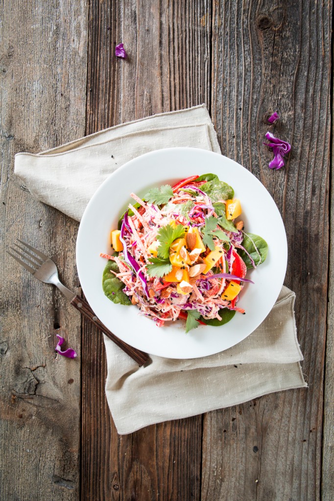 Rainbow Kelp Noodle Salad with Lemon Almond Ginger Dressing