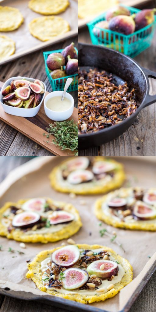 Caramelized Shallot & Fig Polenta Pizzas with Thyme & Pine Nuts