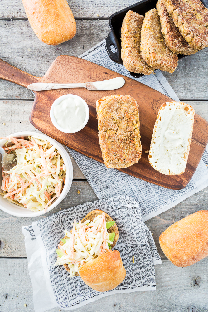 Filet O' Chickpea Sandwich with Tartar Sauce Slaw