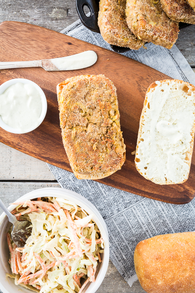 Filet O' Chickpea Sandwich with Tartar Sauce Slaw