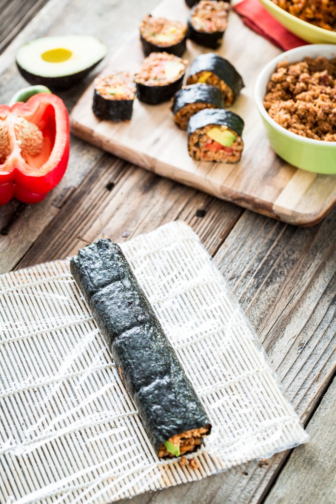 Mexican Sushi with Spanish Rice and No-Cook Walnut Taco Meat