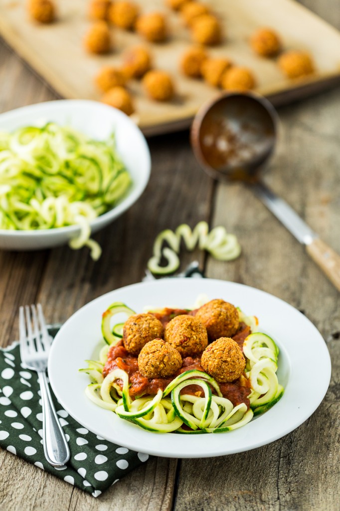 Zucchini Pasta with Quinoa Meatless Balls