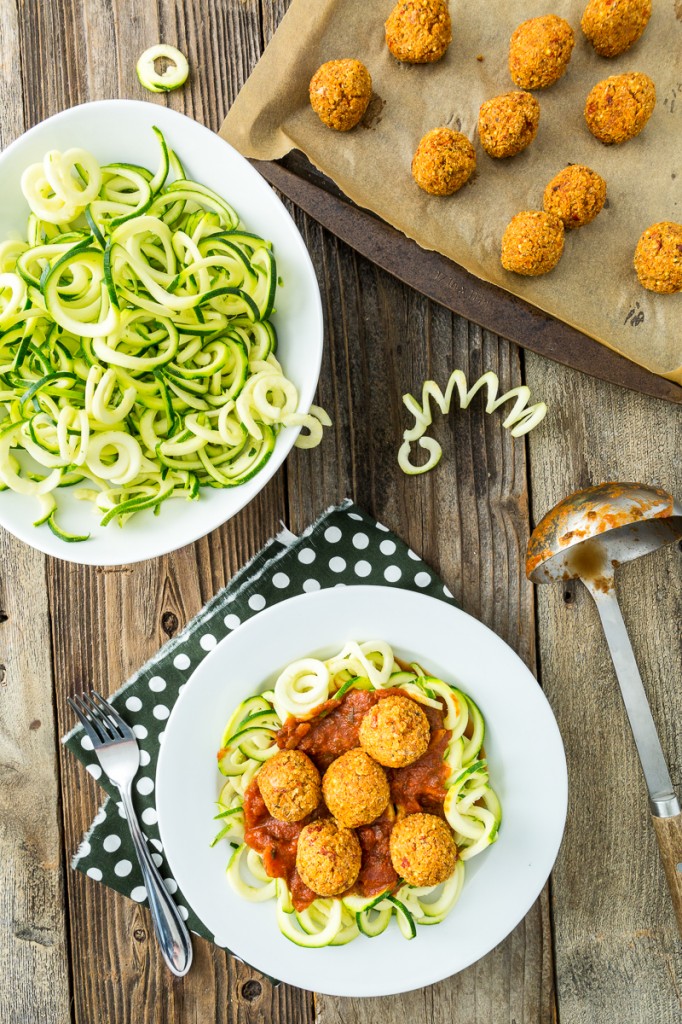 Zucchini Pasta with Quinoa Meatless Balls