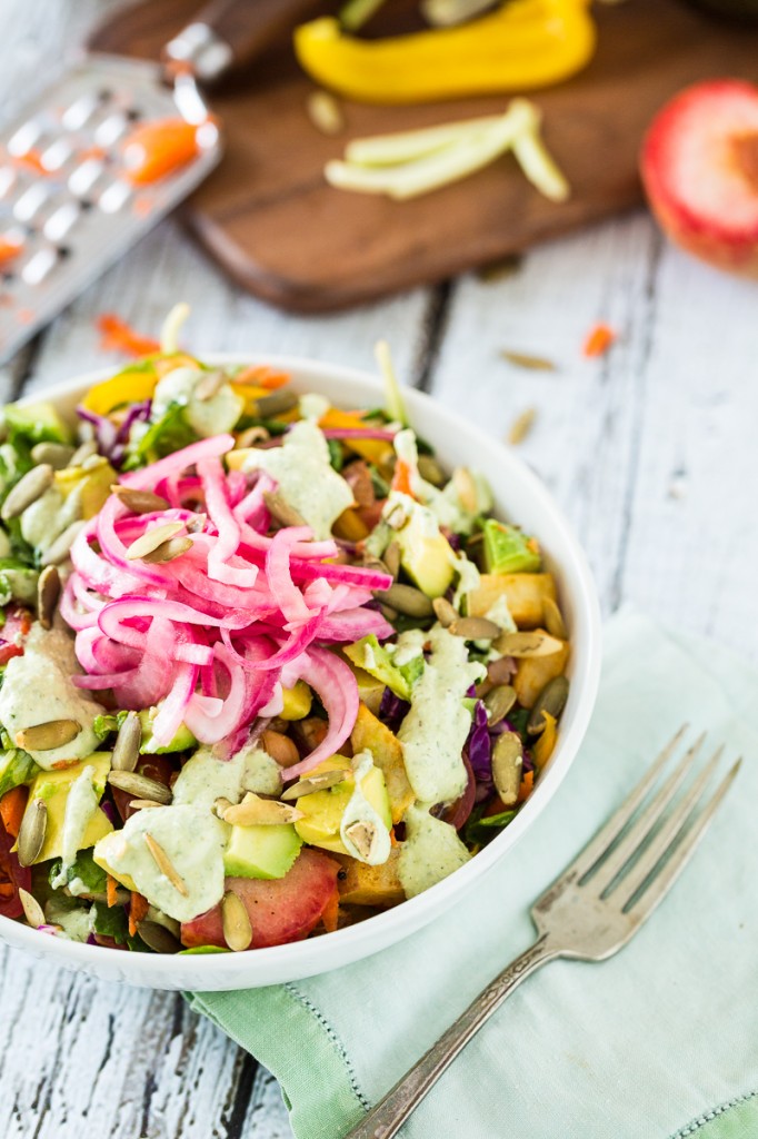 The Big-Ass Salad with Basil Ranch Dressing & Pickled Red Onions