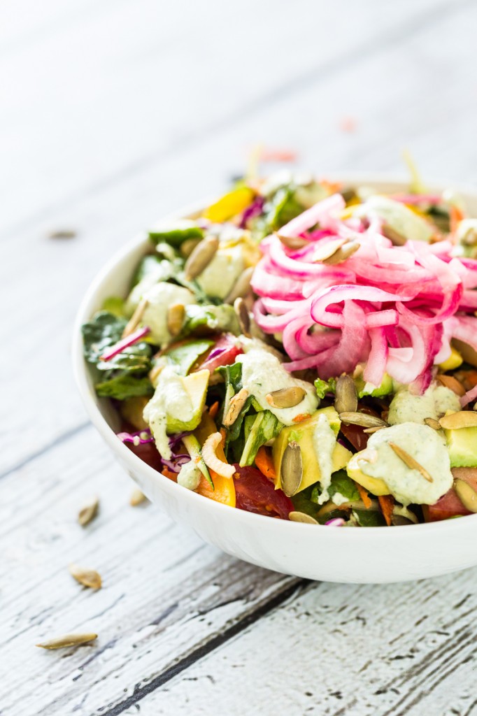 The Big-Ass Salad with Basil Ranch Dressing & Pickled Red Onions