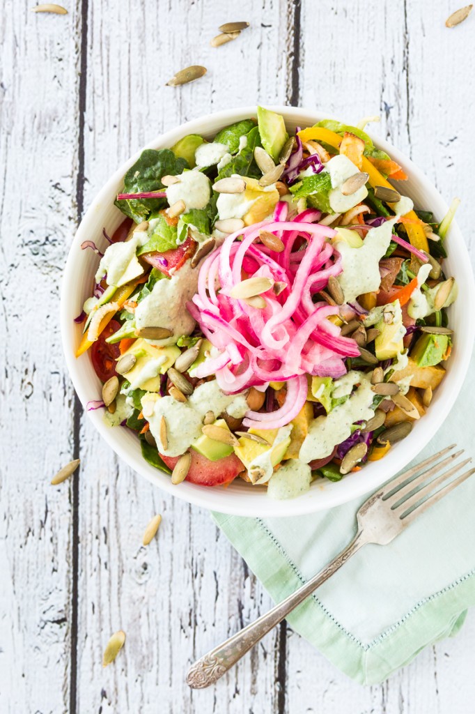 The Big-Ass Salad with Basil Ranch Dressing & Pickled Red Onions