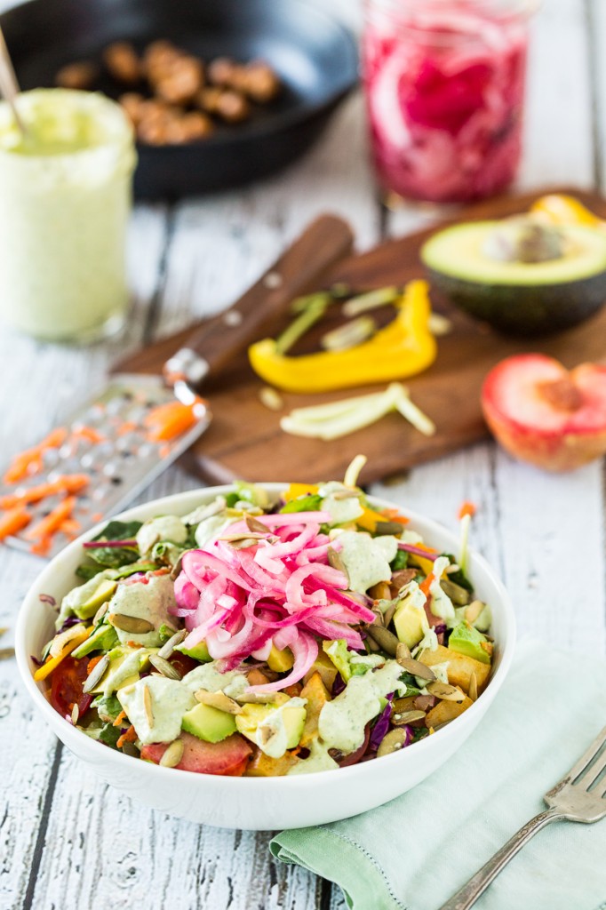 The Big-Ass Salad with Basil Ranch Dressing & Pickled Red Onions