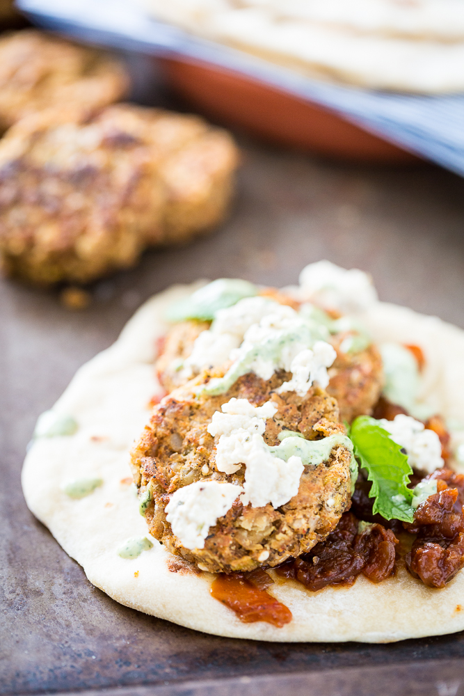 Za'atar Chickpea Burgers with Heirloom Tomato & Apricot Chutney