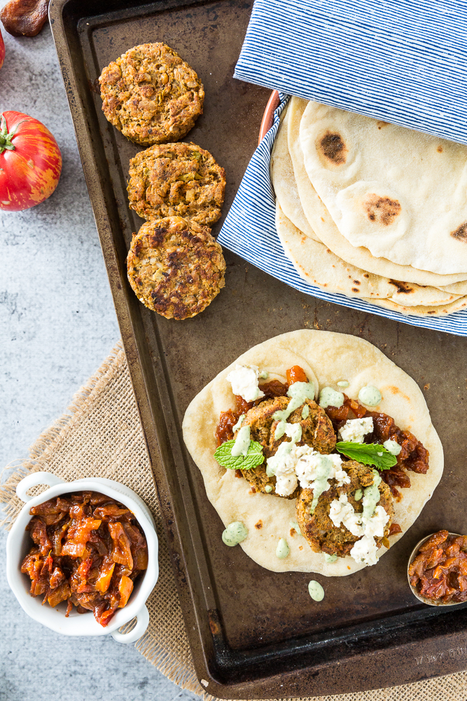 Za'atar Chickpea Burgers with Heirloom Tomato & Apricot Chutney