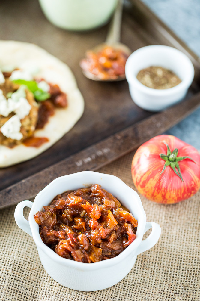 Za'atar Chickpea Burgers with Heirloom Tomato & Apricot Chutney