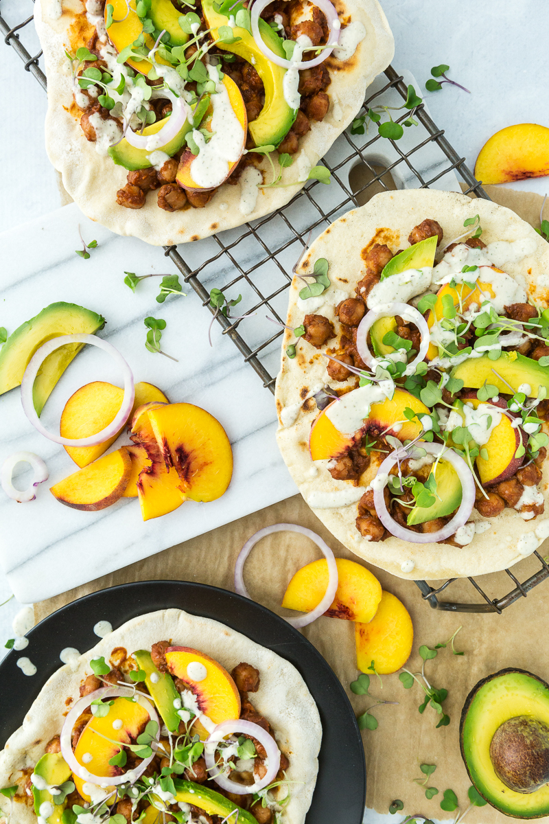 BBQ Chickpea Flatbread Pizzas with Jalapeño Plum BBQ Sauce