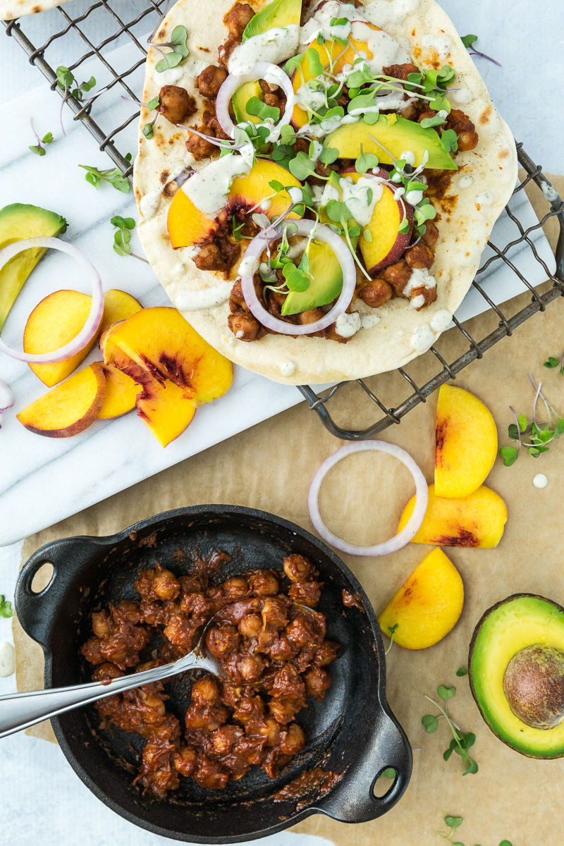 BBQ Chickpea Flatbread Pizzas with Jalapeño Plum BBQ Sauce