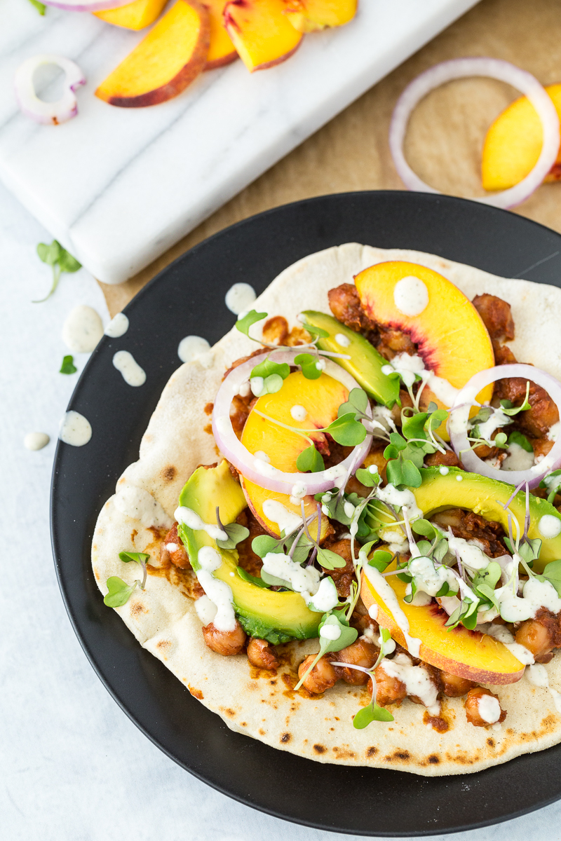 BBQ Chickpea Flatbread Pizzas with Jalapeño Plum BBQ Sauce