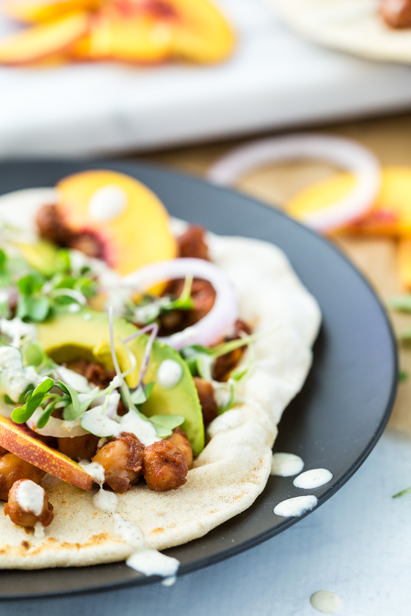 BBQ Chickpea Flatbread Pizzas with Jalapeño Plum BBQ Sauce