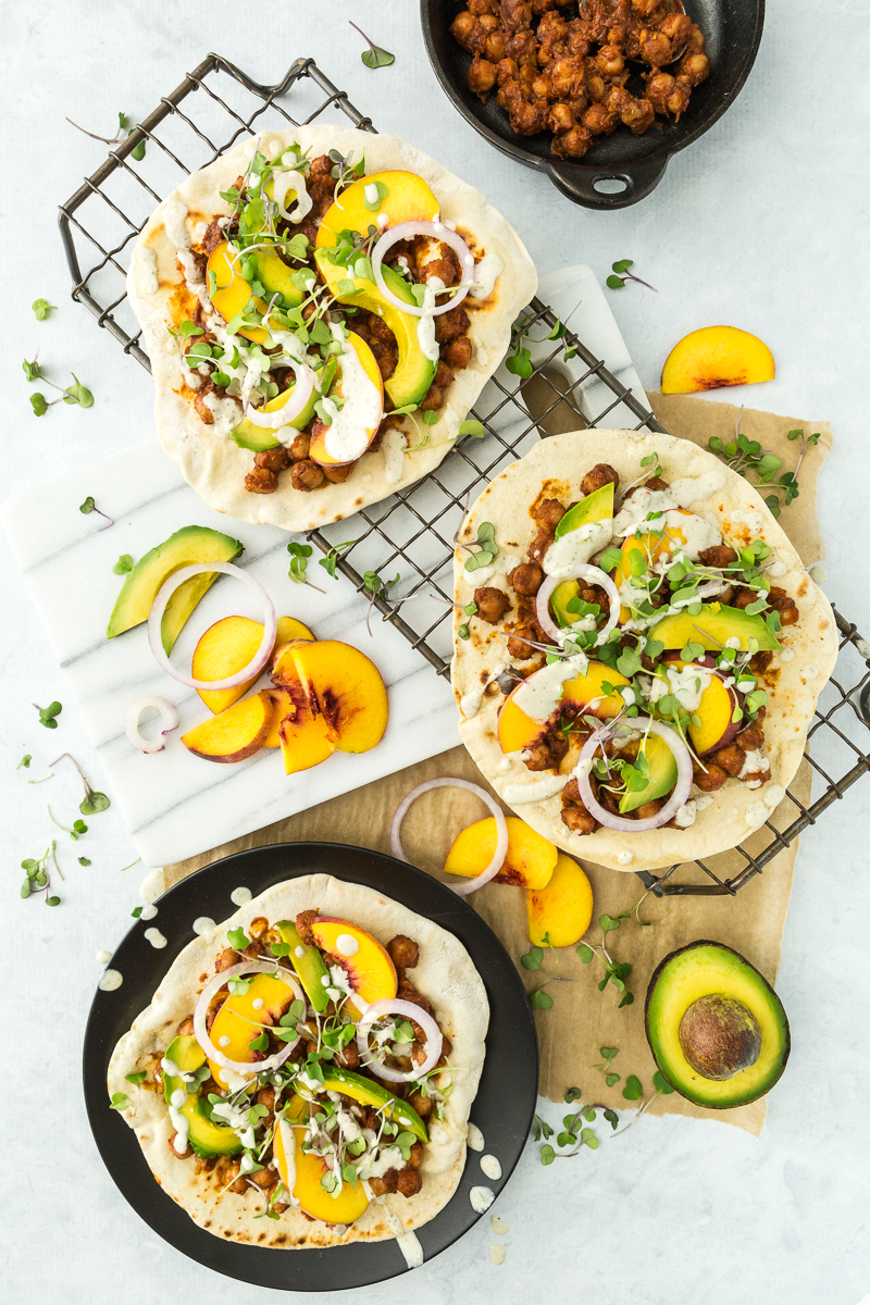 BBQ Chickpea Flatbread Pizzas with Jalapeño Plum BBQ Sauce