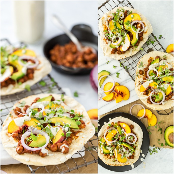 BBQ Chickpea Flatbread Pizzas with Jalapeño Plum BBQ Sauce