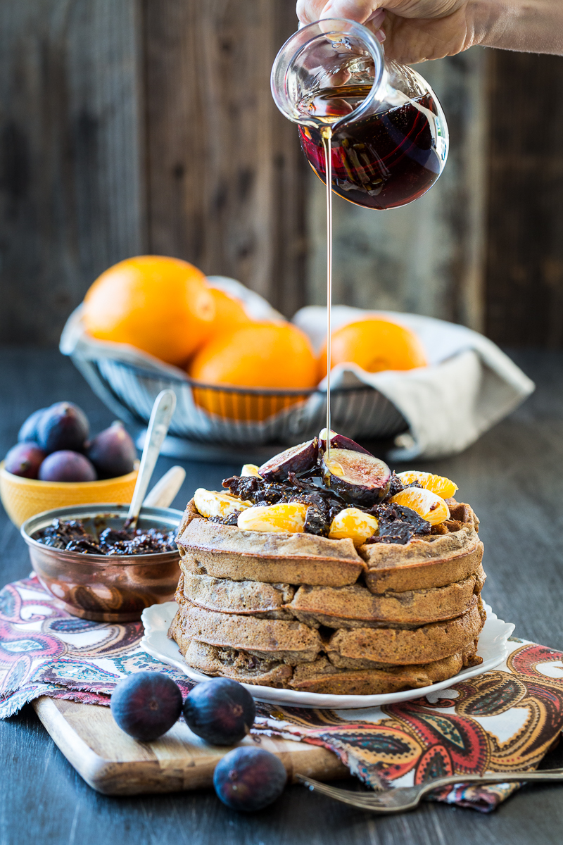 Spiced Orange Cacao Nib Waffles with Fig Compote